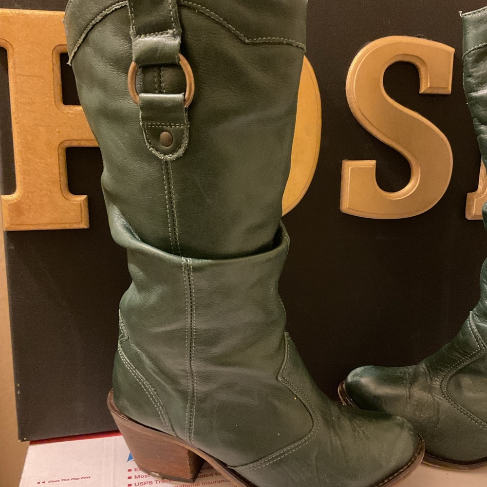 Steve Madden Olive Green Leather Mid-Calf Heeled Boots